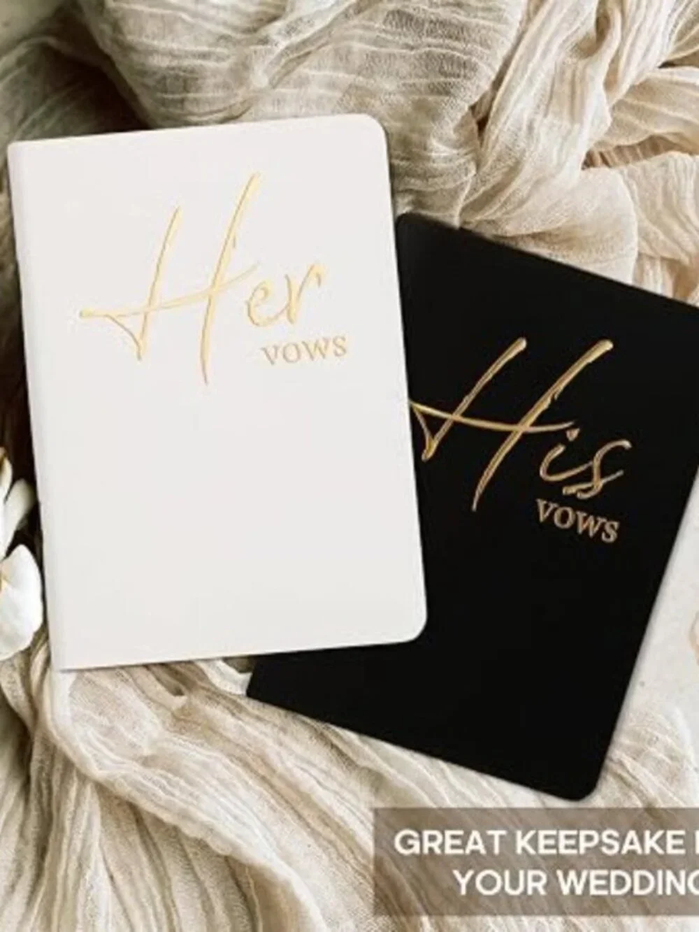 Taja His & Hers Wedding Vow Books Black White Gold Foil Set of 2 NWT